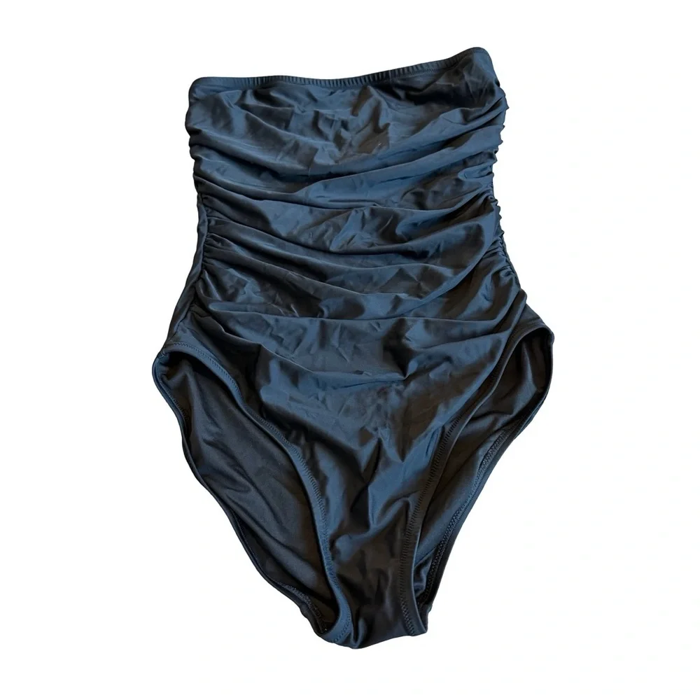 J. Crew Reimagined Black Strapless Swimsuit Swimwear One Piece Size 10 Women's